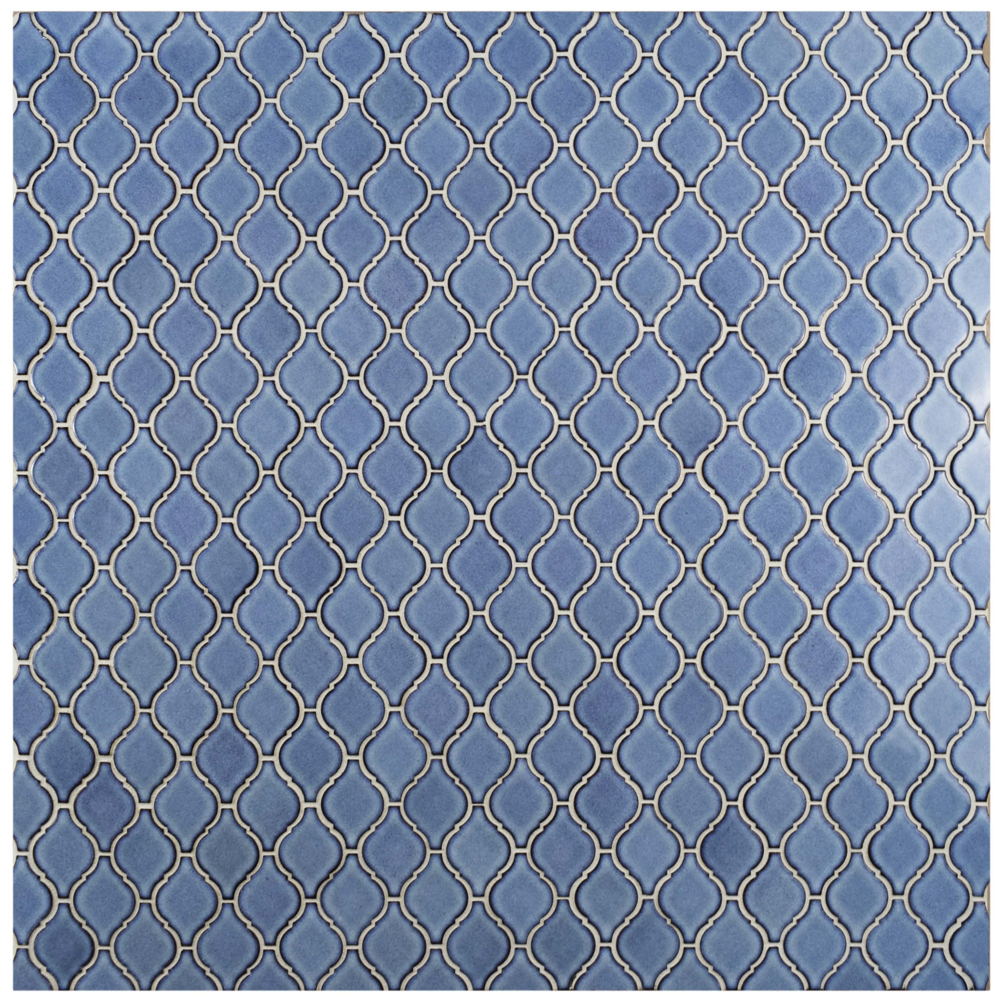 EliteTile Arabesque 1.87" x 2.75" Porcelain Mosaic Tile in Blue